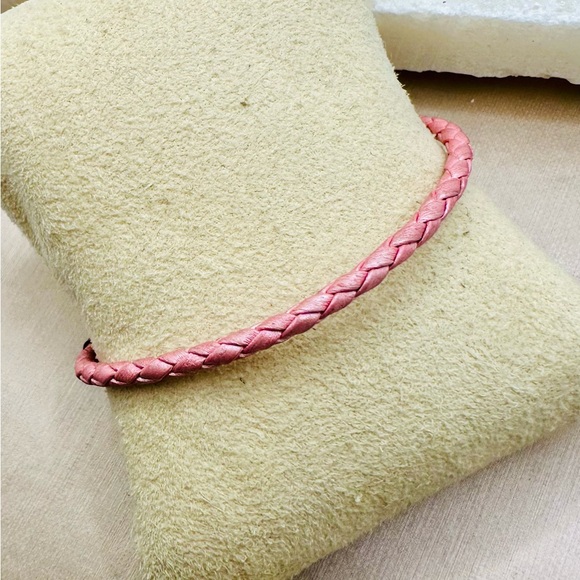 EUC Pandora 590705CMP-S Single Shimmering Pink Woven Leather Clasp Bracelet - Picture 10 of 15